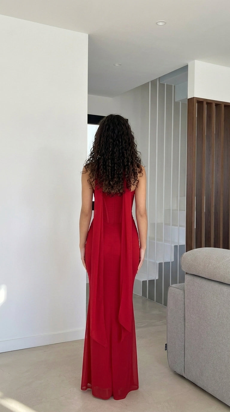 Ensemble long trois pièces en maille avec corset