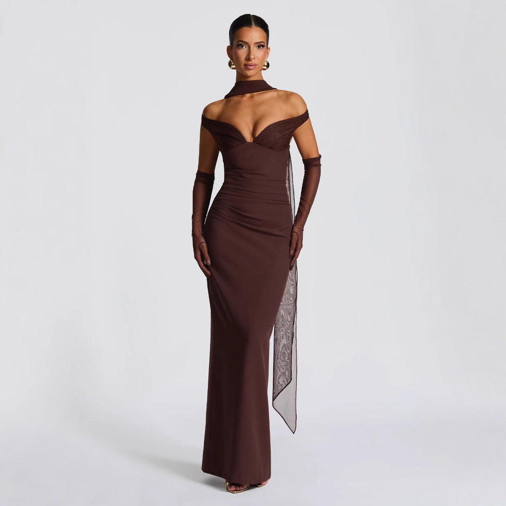 Robe longue bustier à jupe fluide