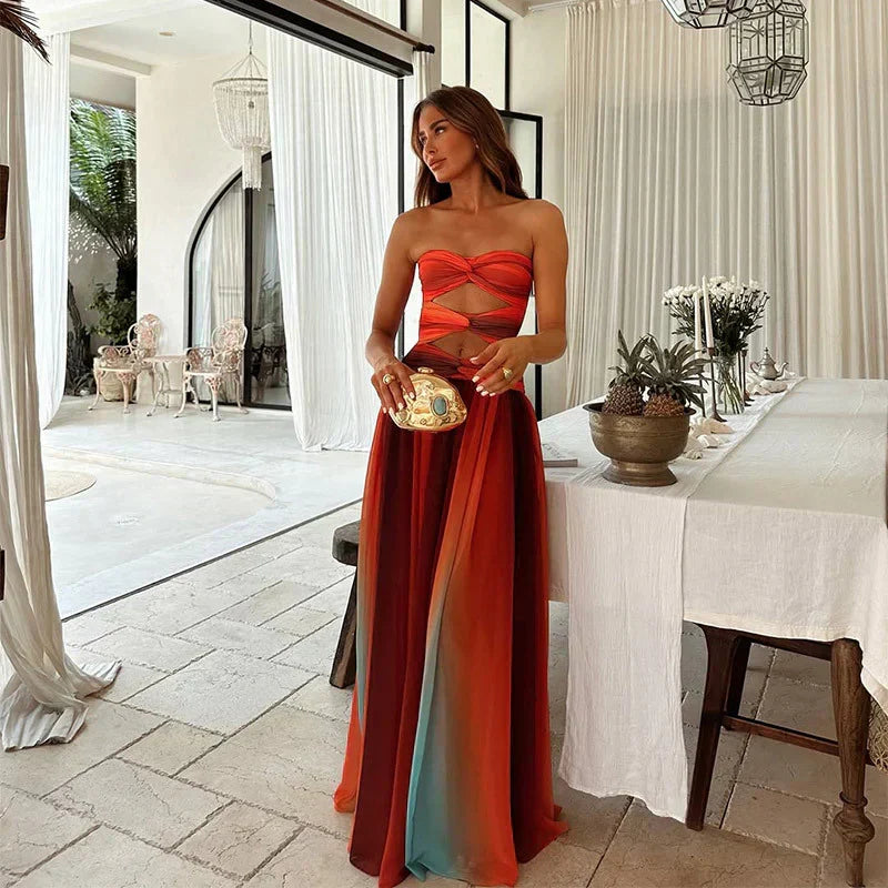 Robe longue à imprimé multicolore