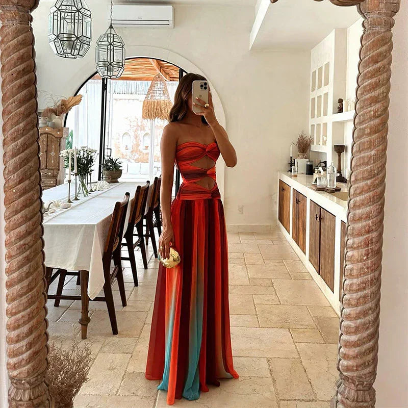 Robe longue à imprimé multicolore