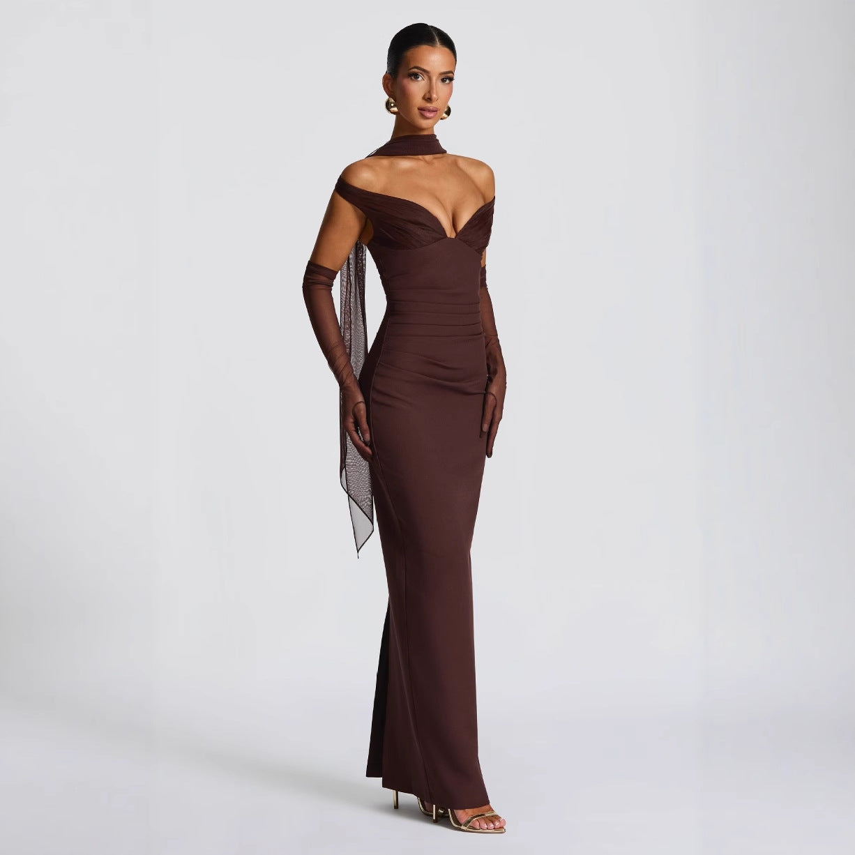 Robe longue bustier à jupe fluide