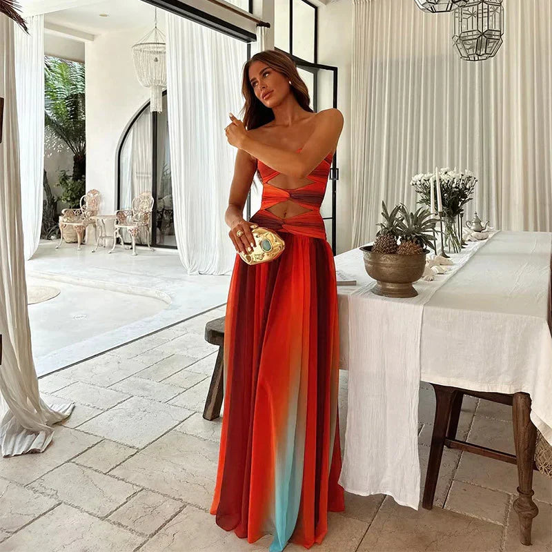 Robe longue à imprimé multicolore