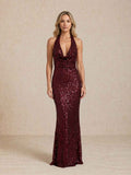 Robe longue à sequins et encolure licou