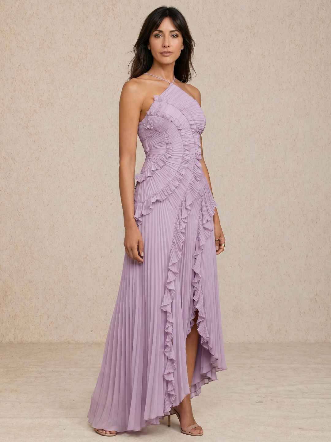 Robe plissée à détail de volants