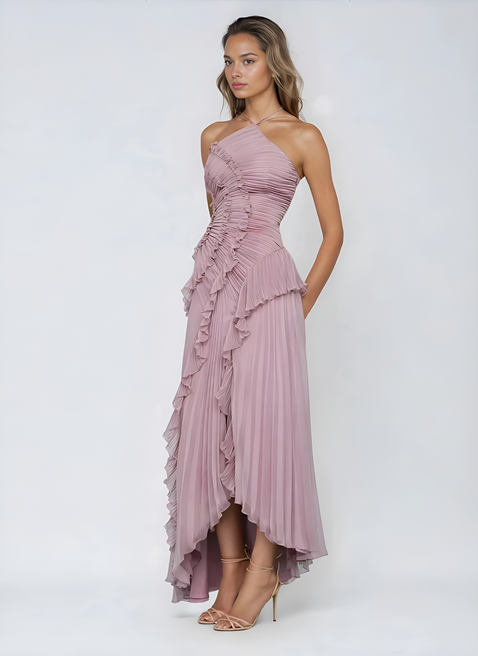 Robe à volants dans un ton parme
