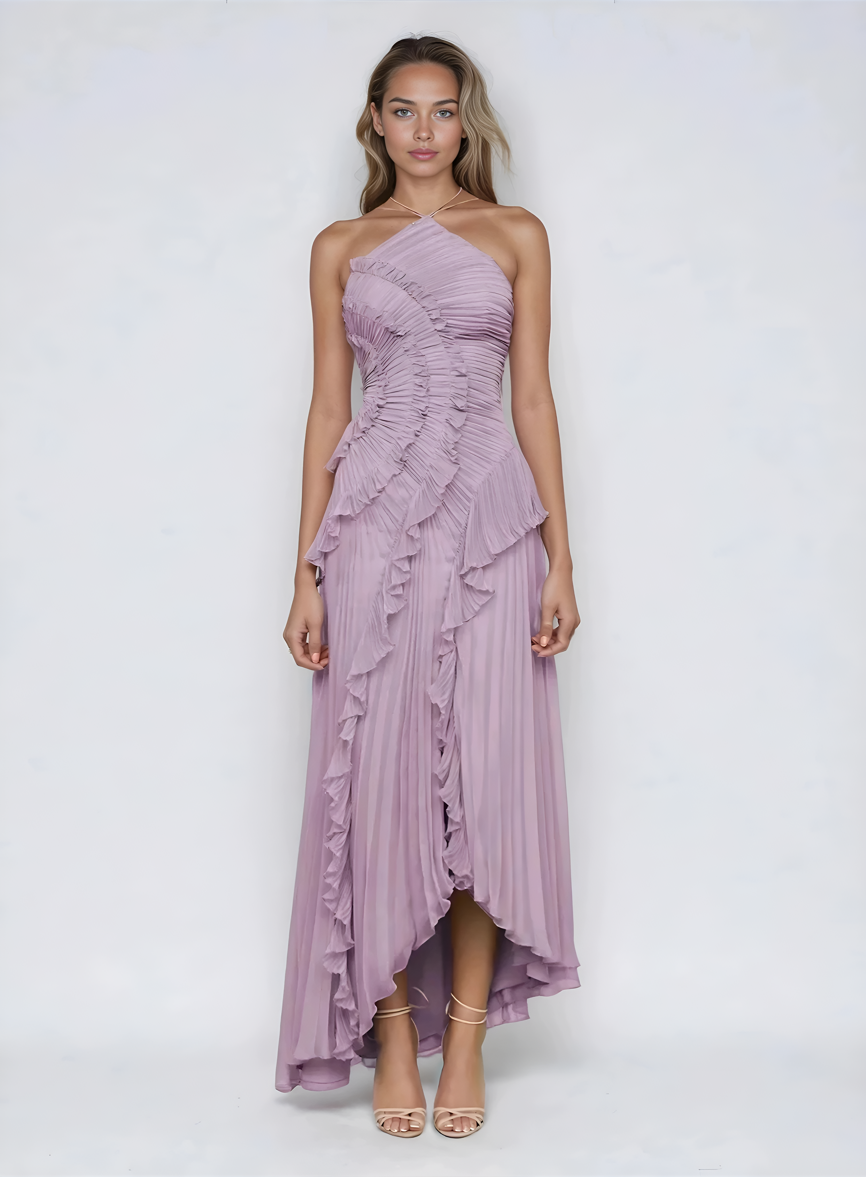Robe à volants dans un ton parme