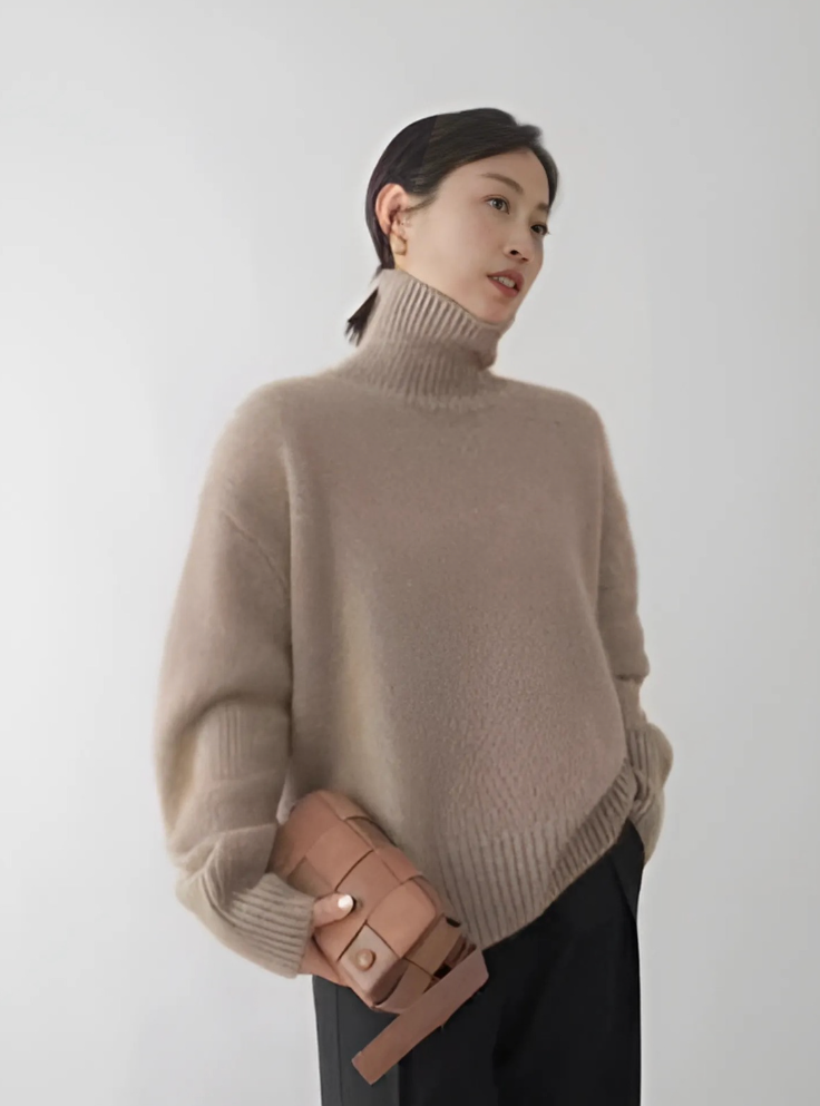 Pull à col roulé en maille fine effet cachemire