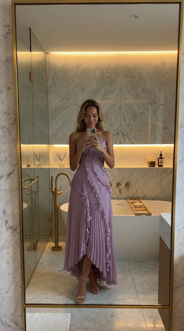 Robe à volants dans un ton parme