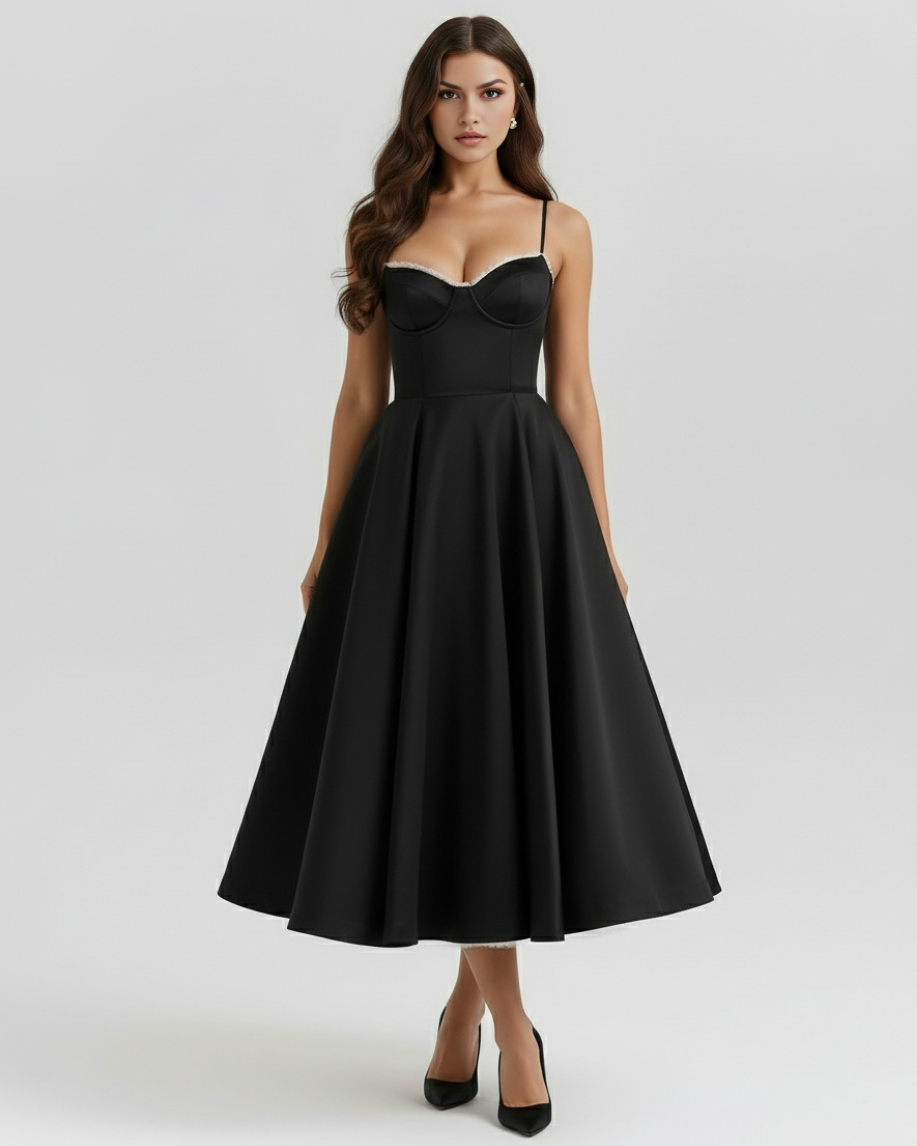 Robe midi satinée à corset cœur et jupe en tulle