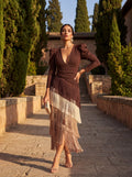 Robe évasée à franges et manches longues