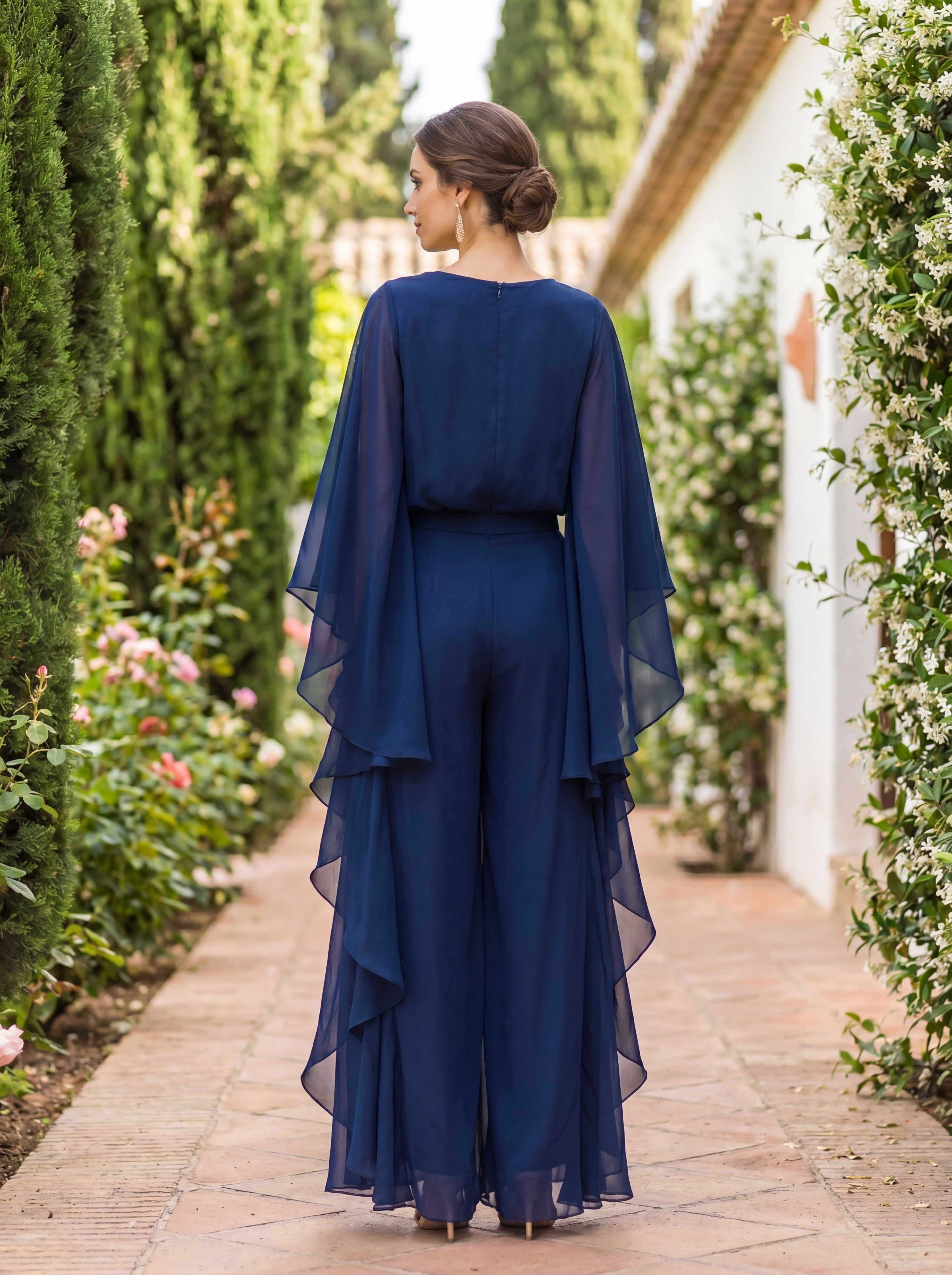 Ensemble deux pièces en crêpe à pantalon large