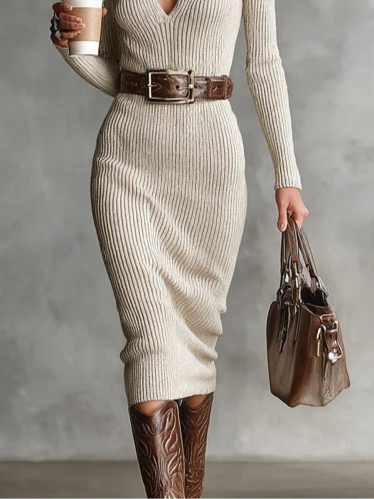 Robe midi à col mi-haut et ceinture