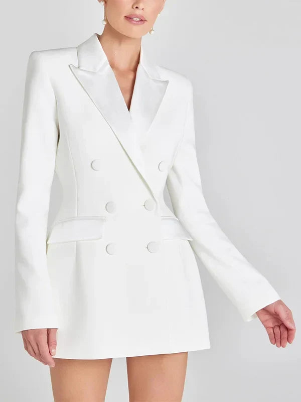 Blazer croisé en satin ivoire