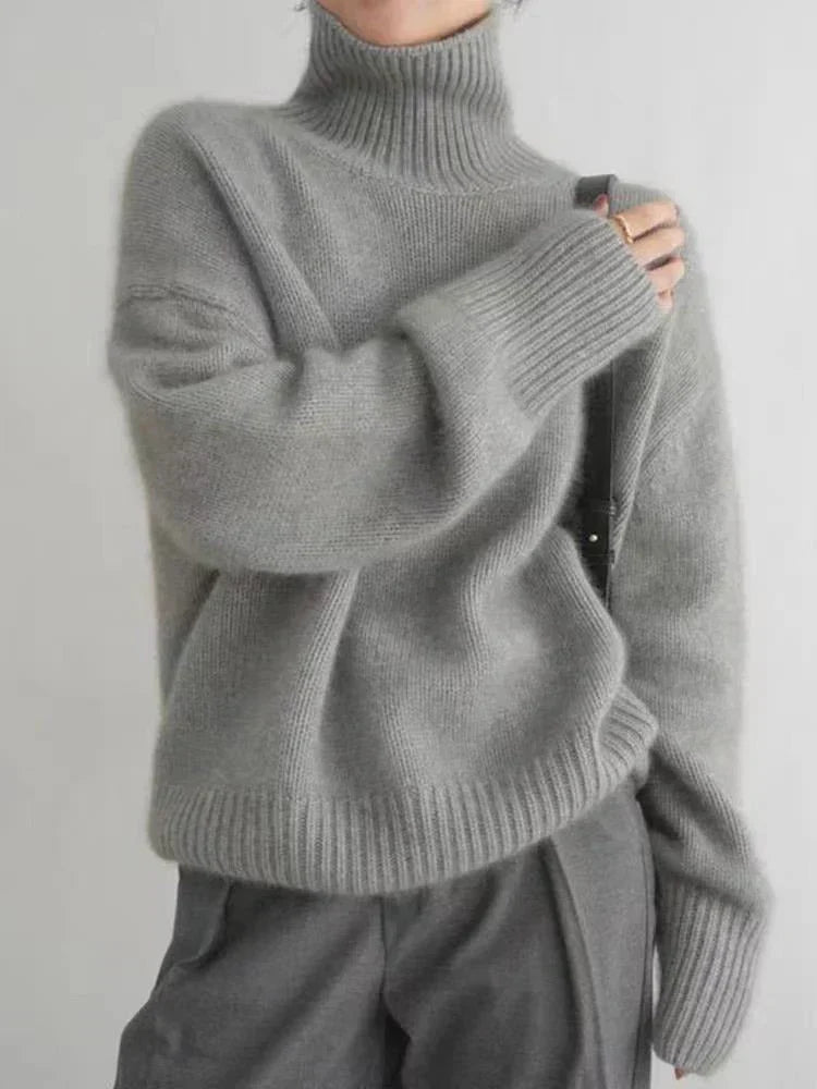 Pull à col roulé en maille fine effet cachemire