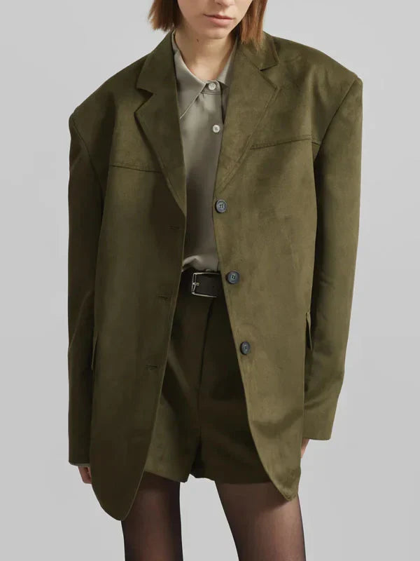 Blazer oversize en suédine kaki