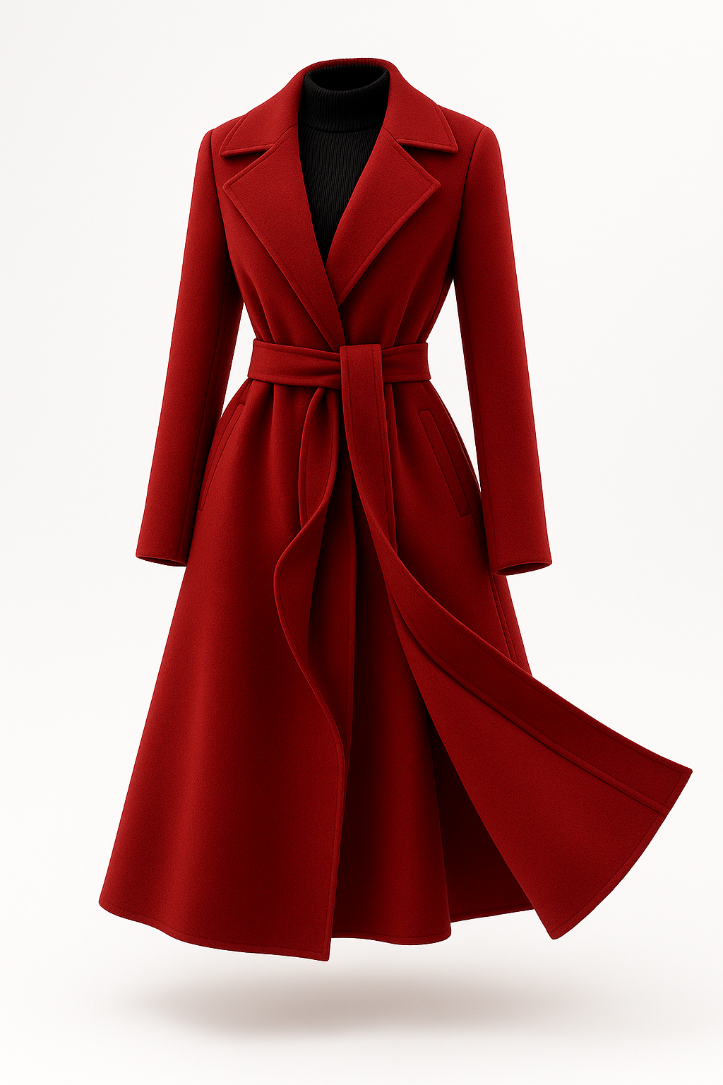 Manteau long en 100 % laine à fermeture à nœud