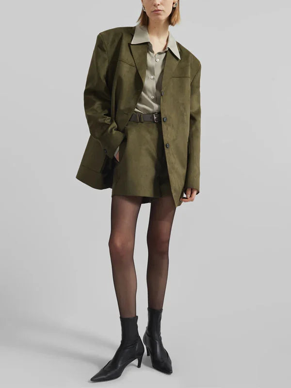 Blazer oversize en suédine kaki