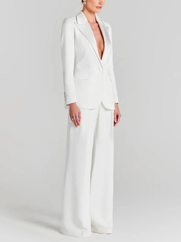 Blazer ivoire à col plissé