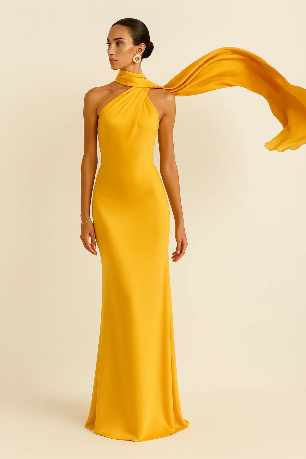 Robe longue en satin à la coupe de gala
