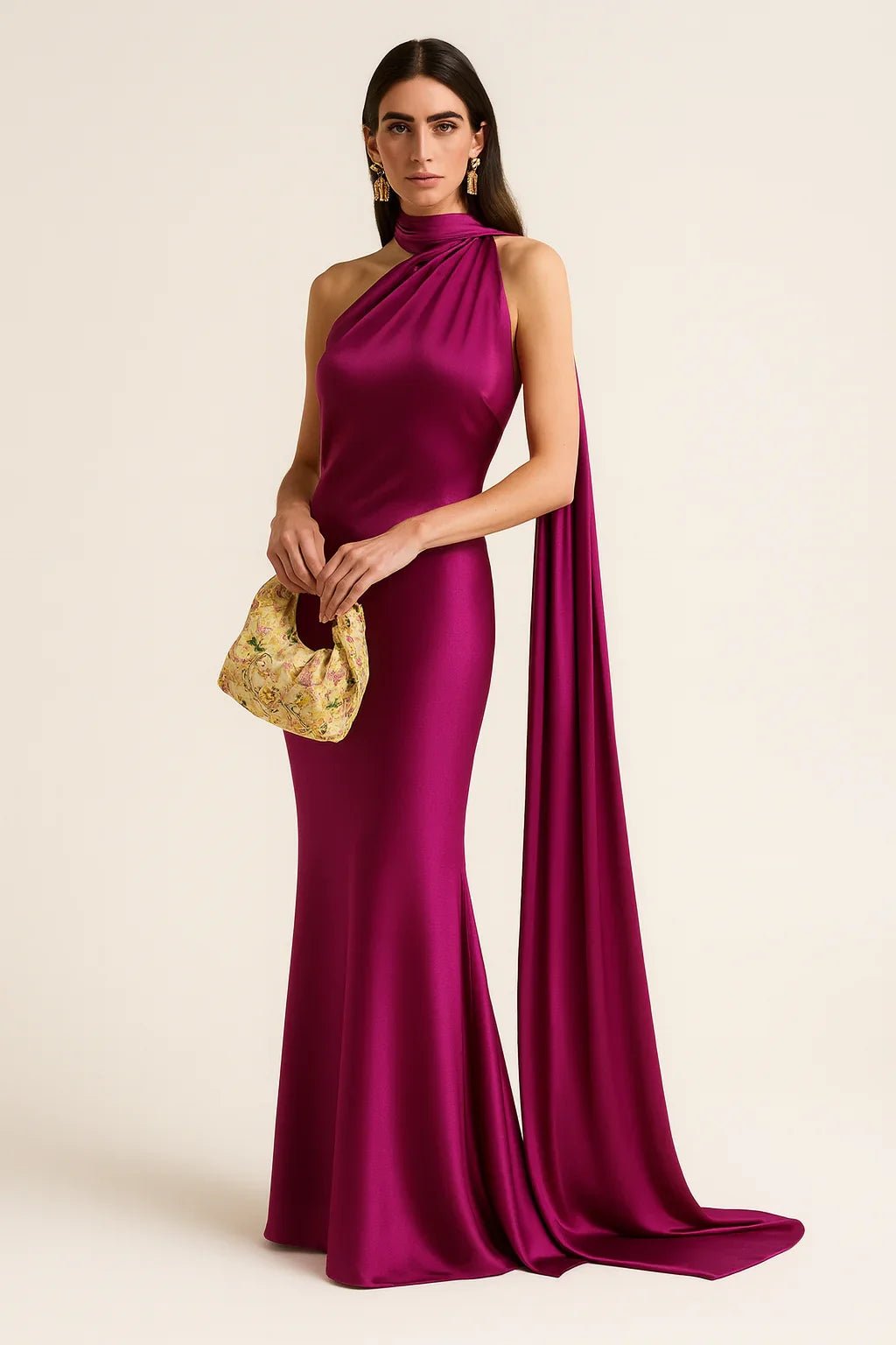 Robe longue en satin à la coupe de gala