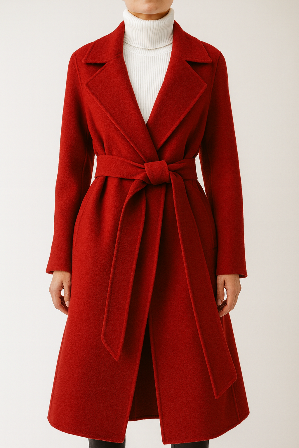 Manteau long en 100 % laine à fermeture à nœud