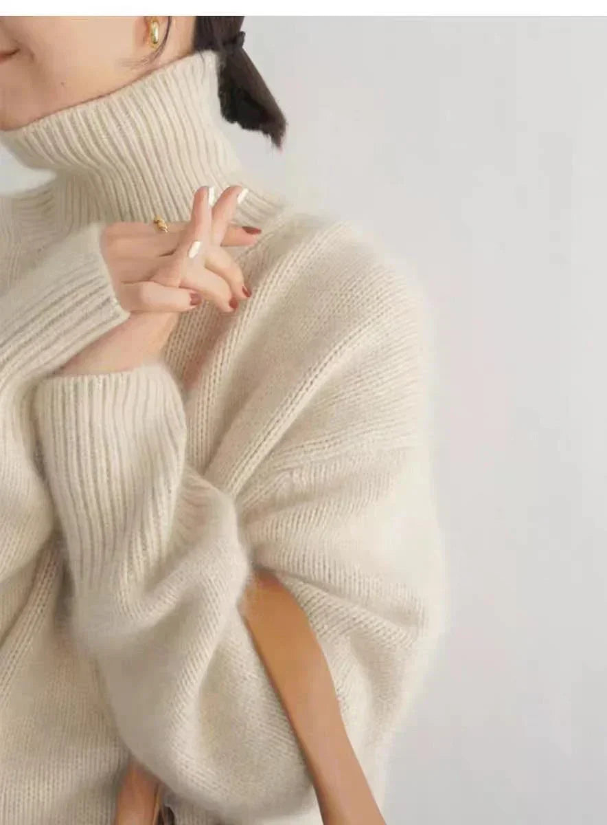 Pull à col roulé en maille fine effet cachemire