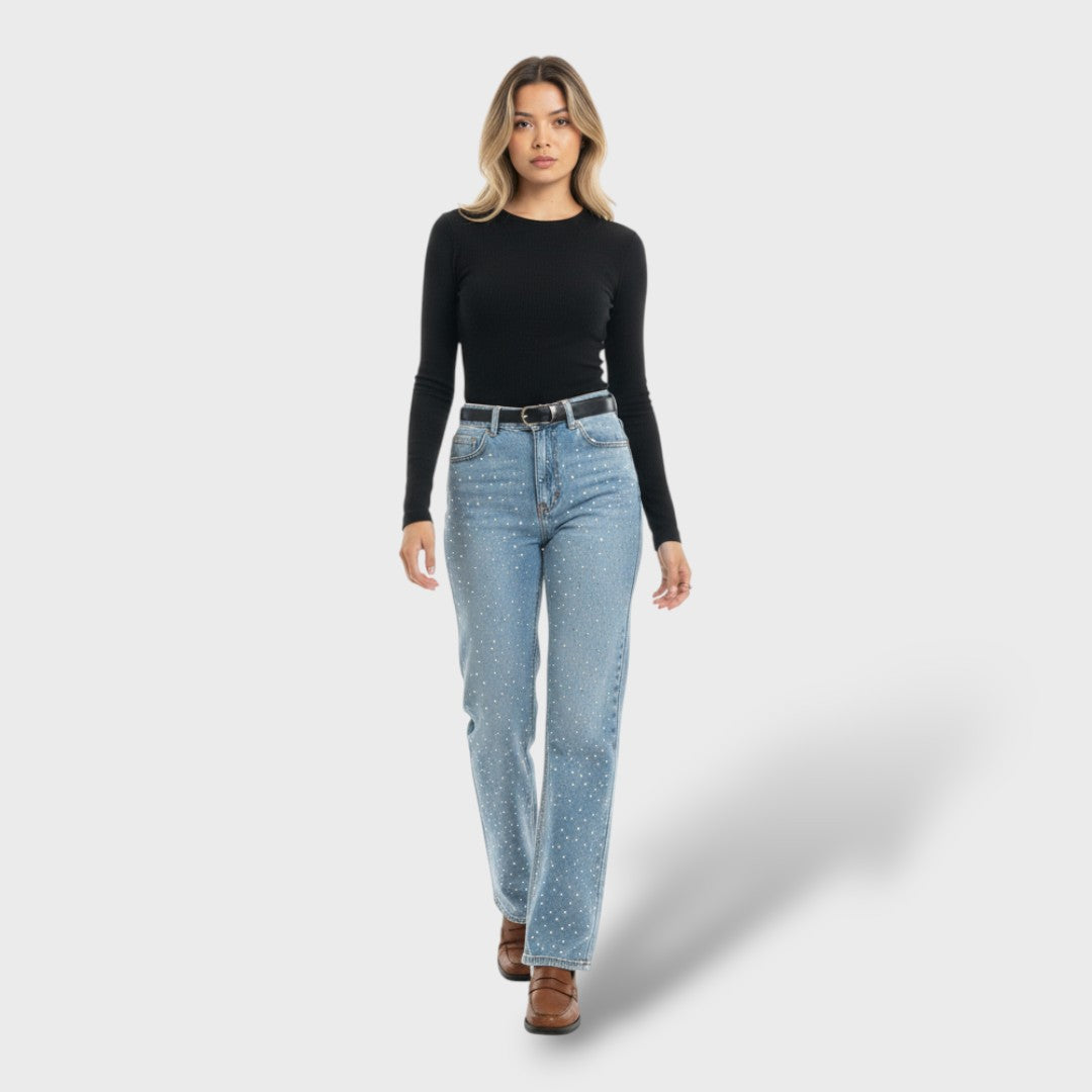 Pantalon droit à application de strass