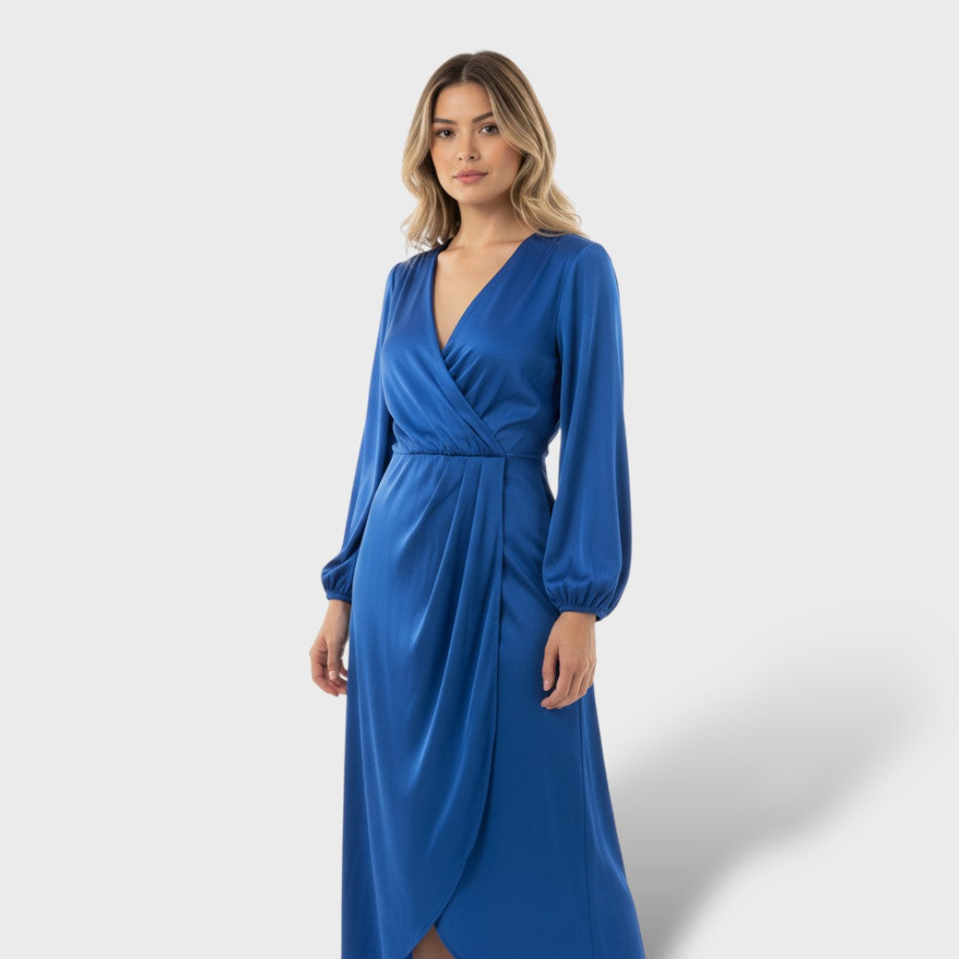 Robe midi à manches ballon et taille marquée