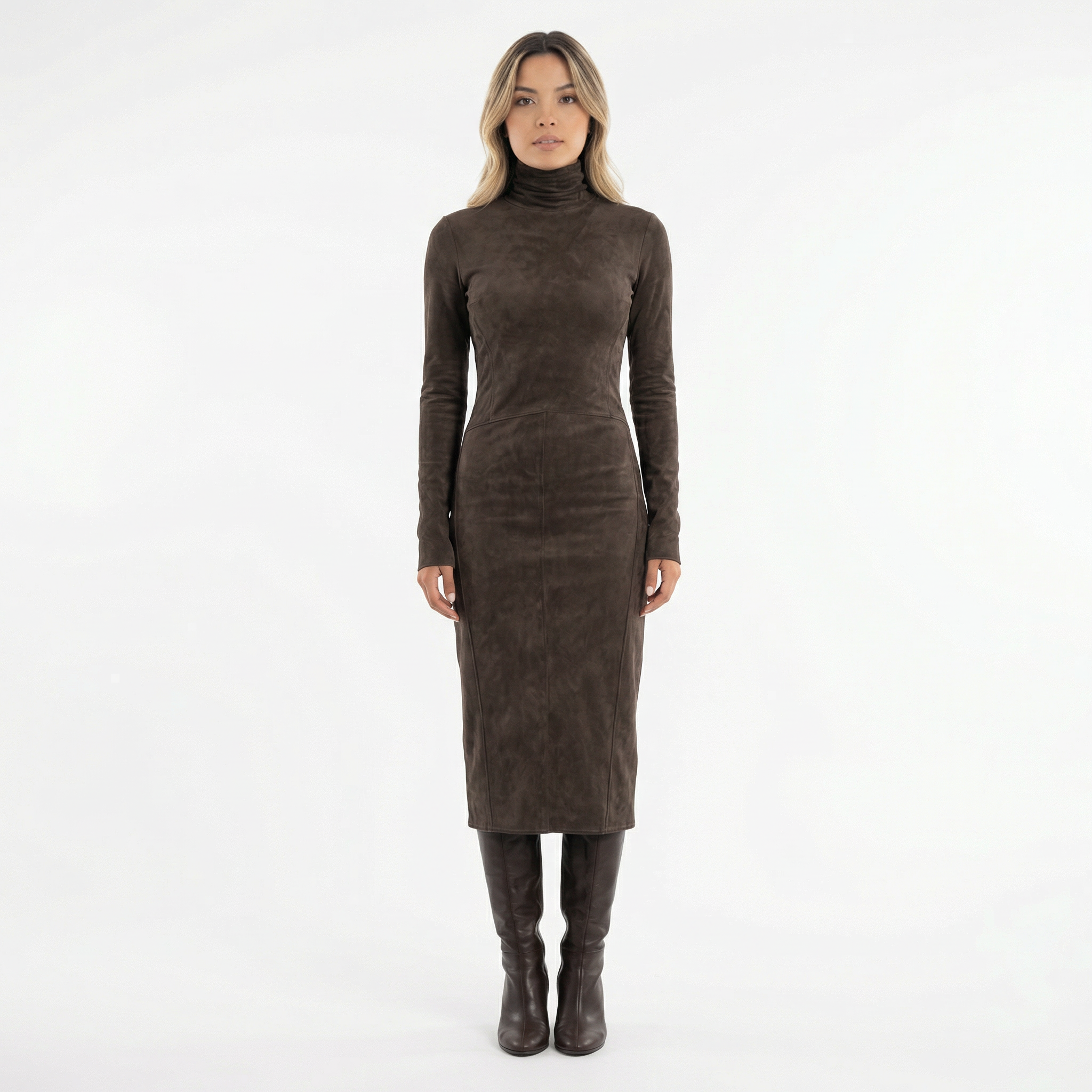 Robe midi en suédine à col montant