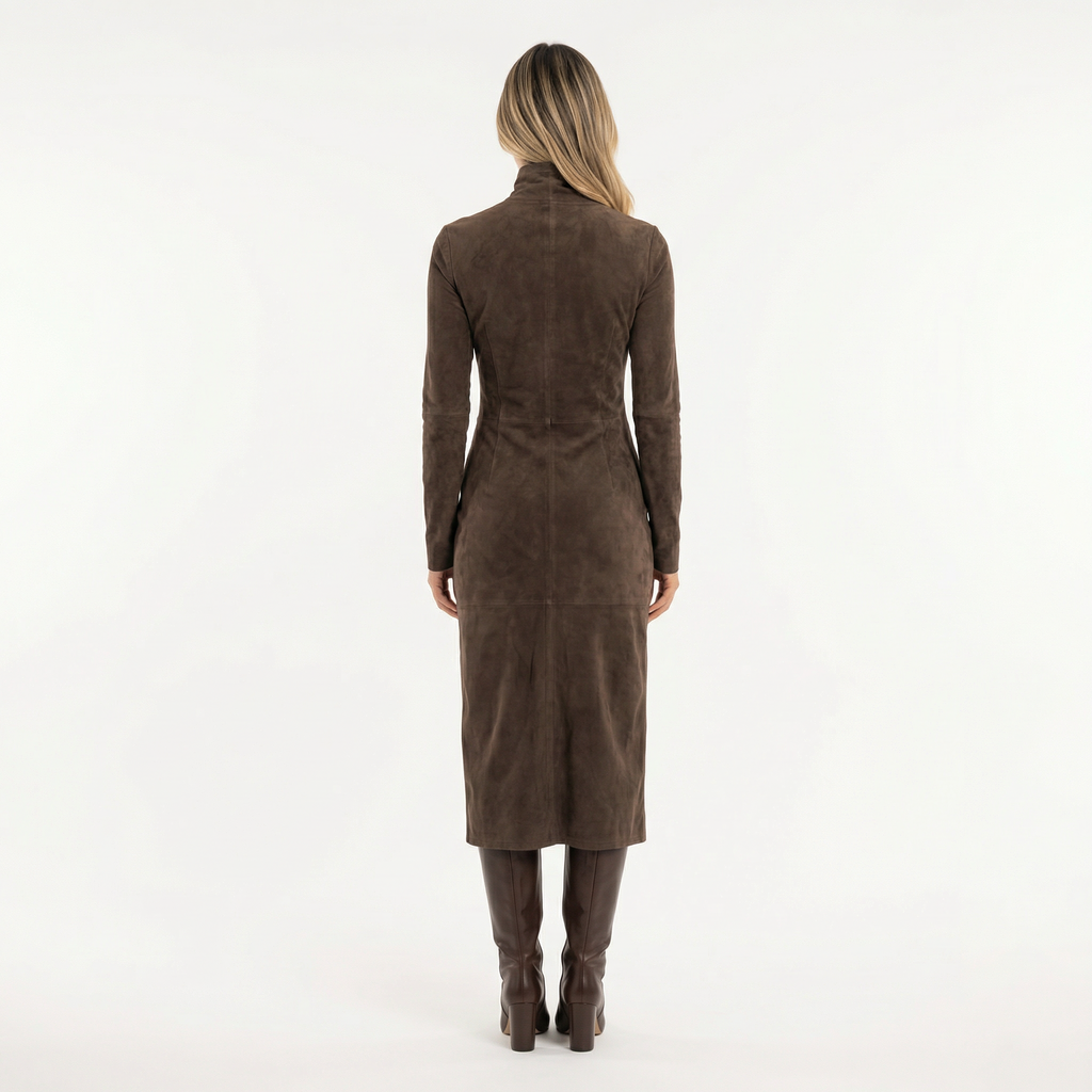 Robe midi en suédine à col montant