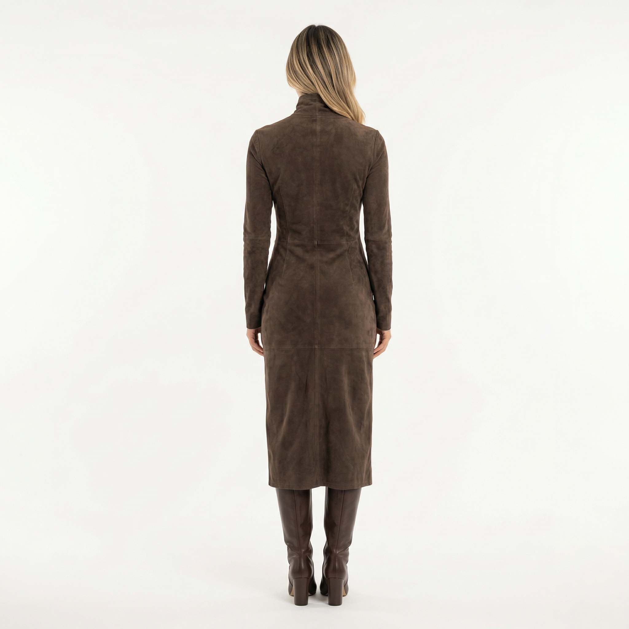Robe midi en suédine à col montant