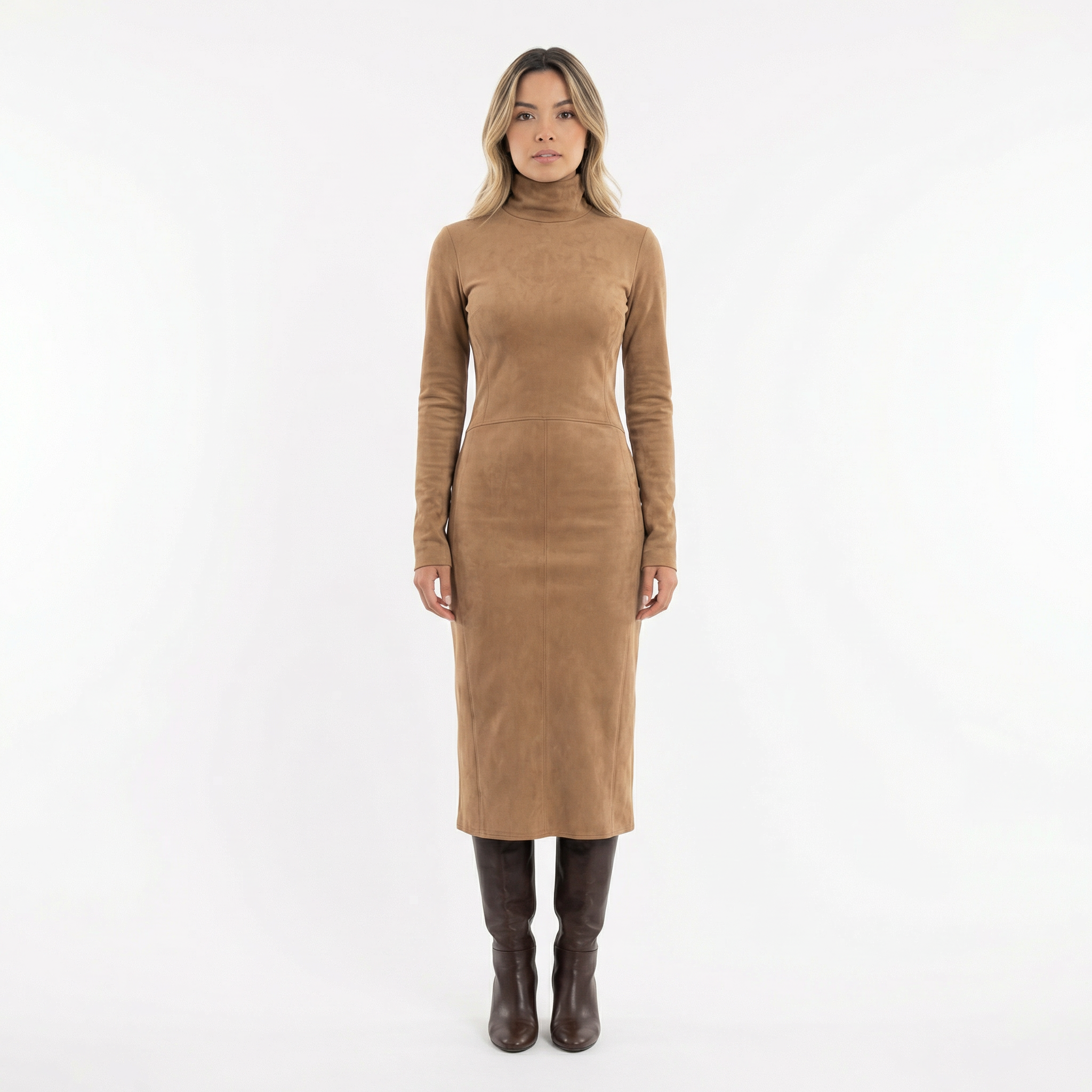 Robe midi en suédine à col montant