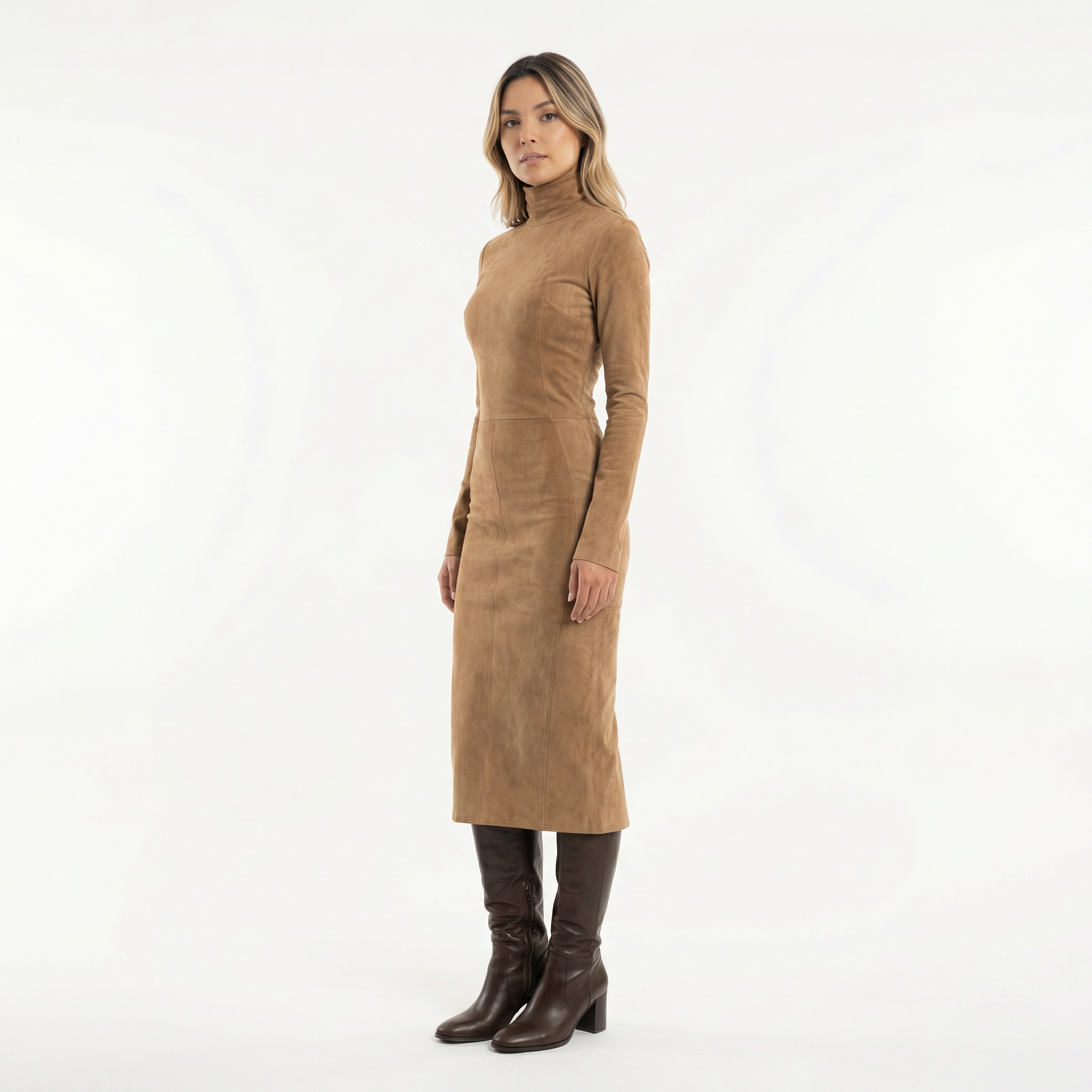 Robe midi en suédine à col montant