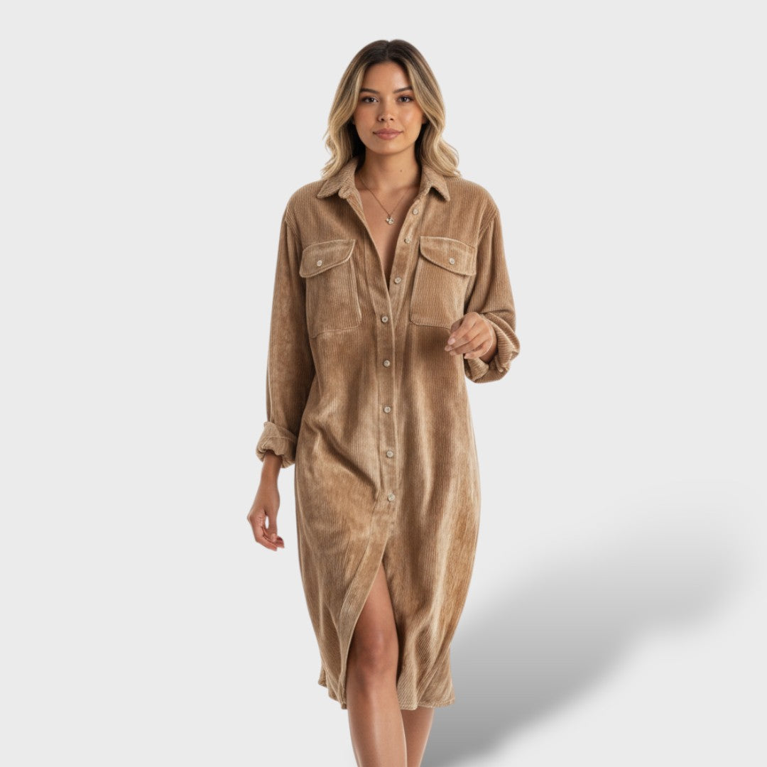 Robe midi en velours côtelé à coupe droite