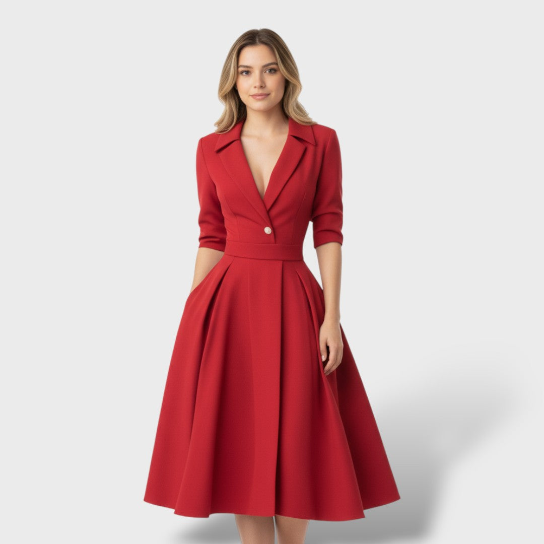 Robe midi évasée à taille marquée