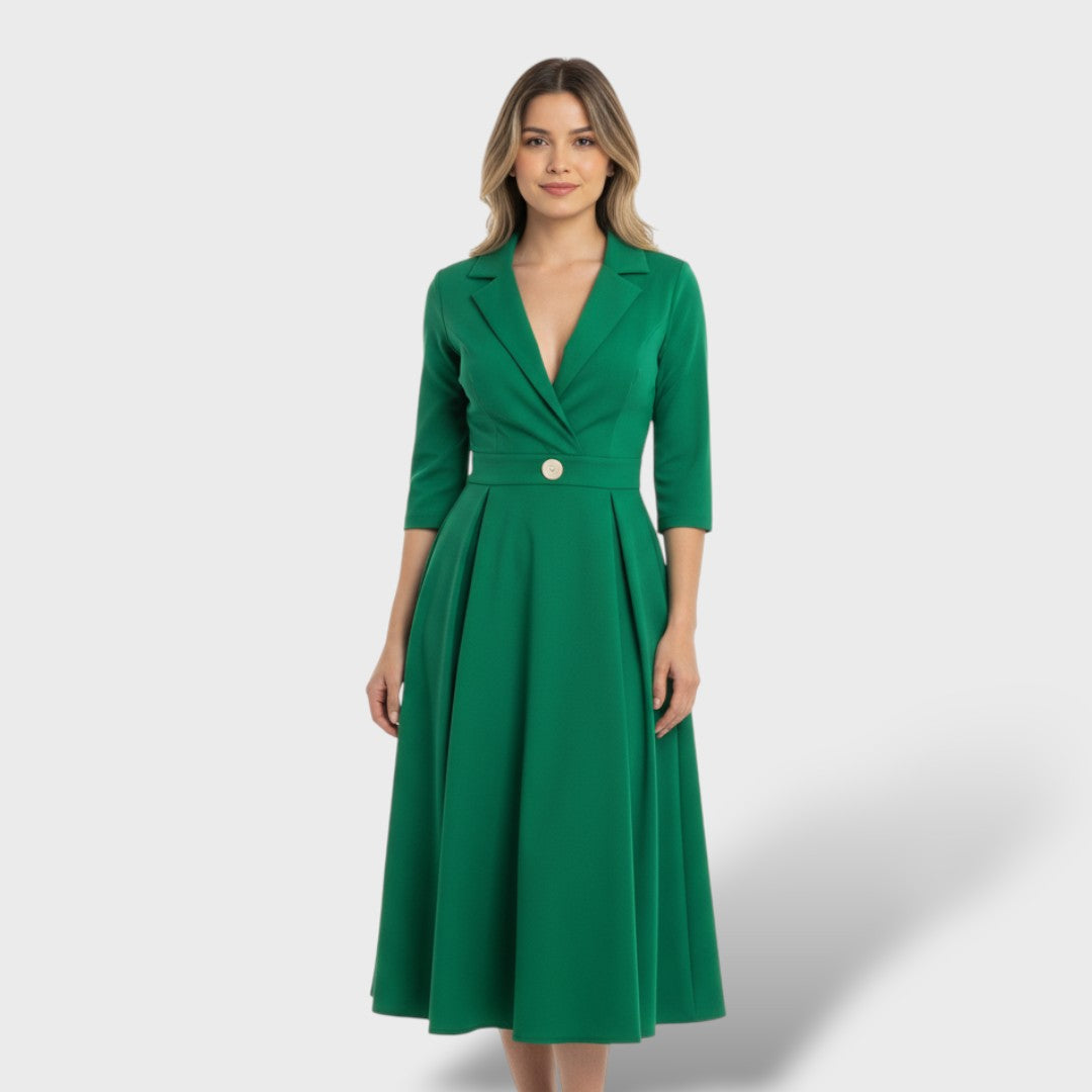 Robe midi évasée à taille marquée