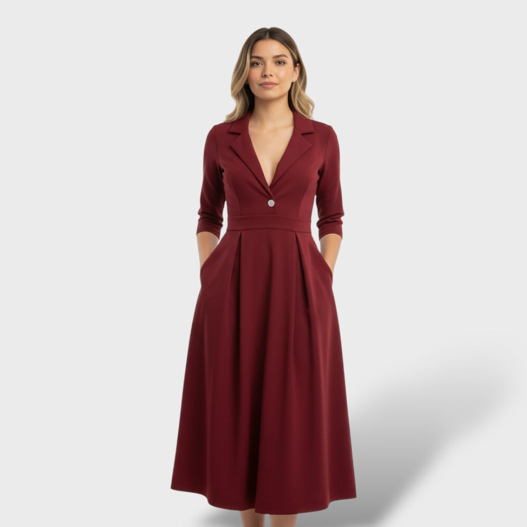 Robe midi évasée à taille marquée