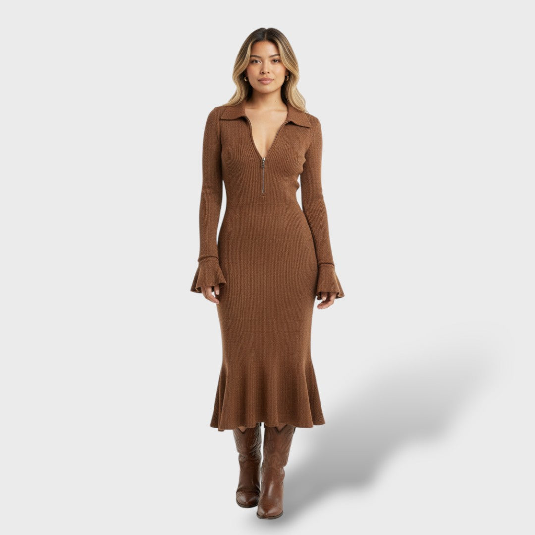 Robe midi en maille à col zippé