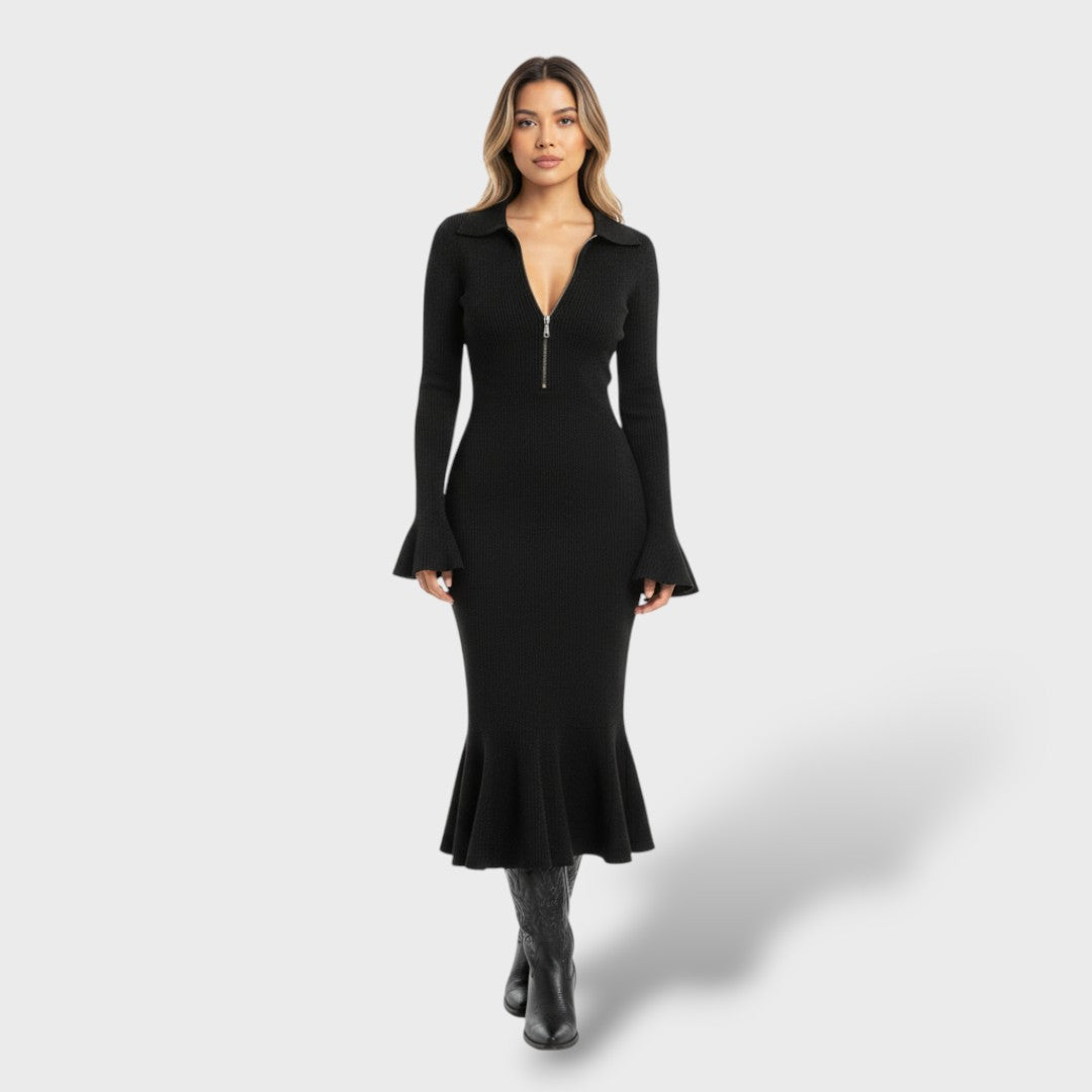 Robe midi en maille à col zippé