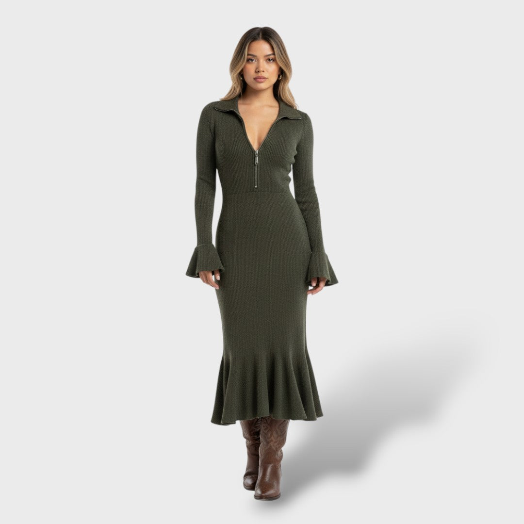 Robe midi en maille à col zippé