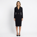 Robe midi ceinturée à manches longues