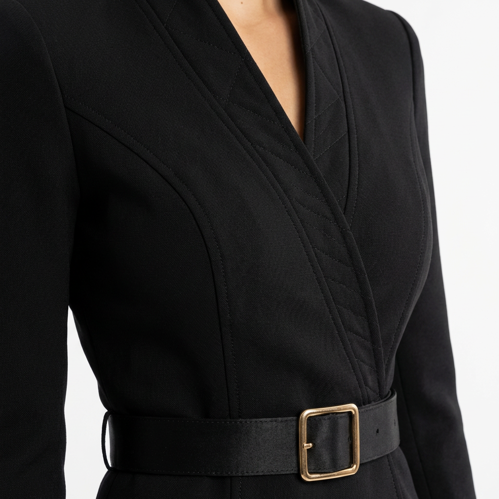 Robe midi ceinturée à manches longues