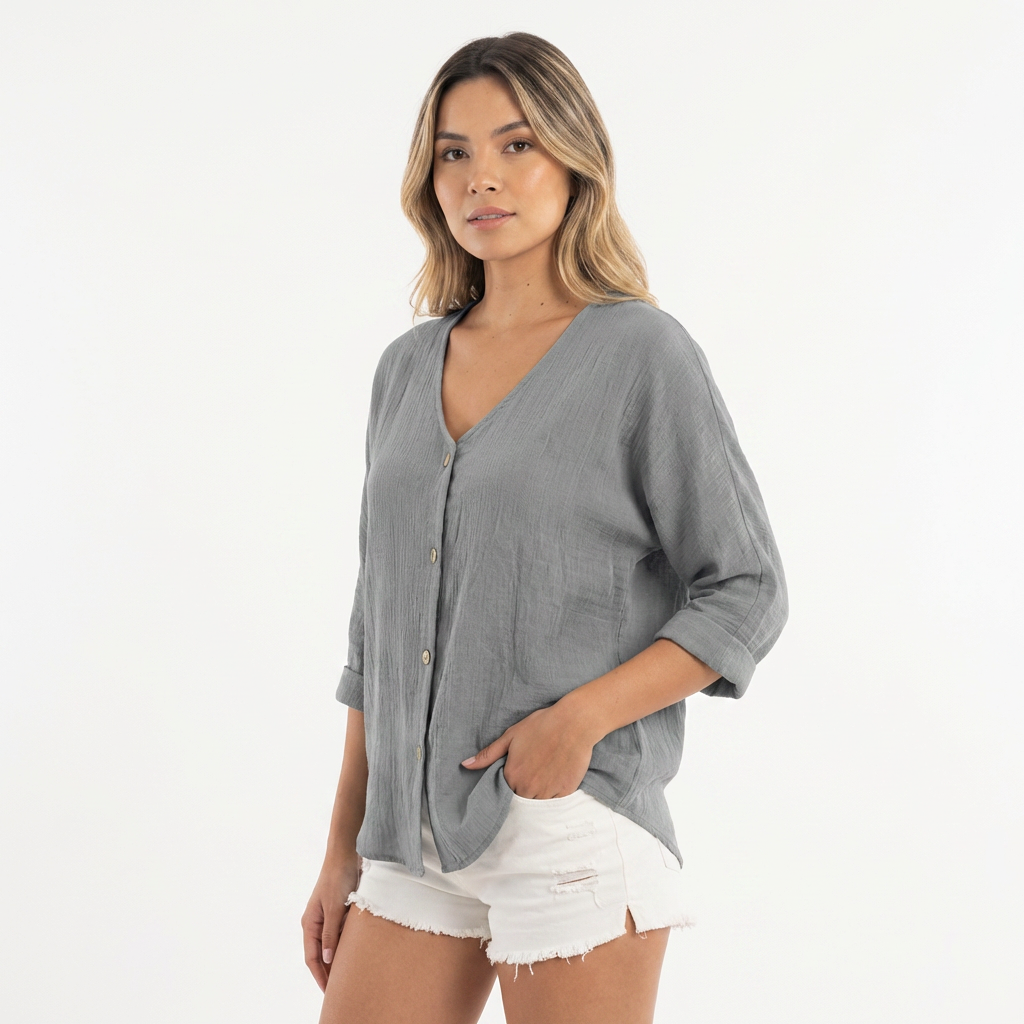 Blouse fluide à boutonnage complet