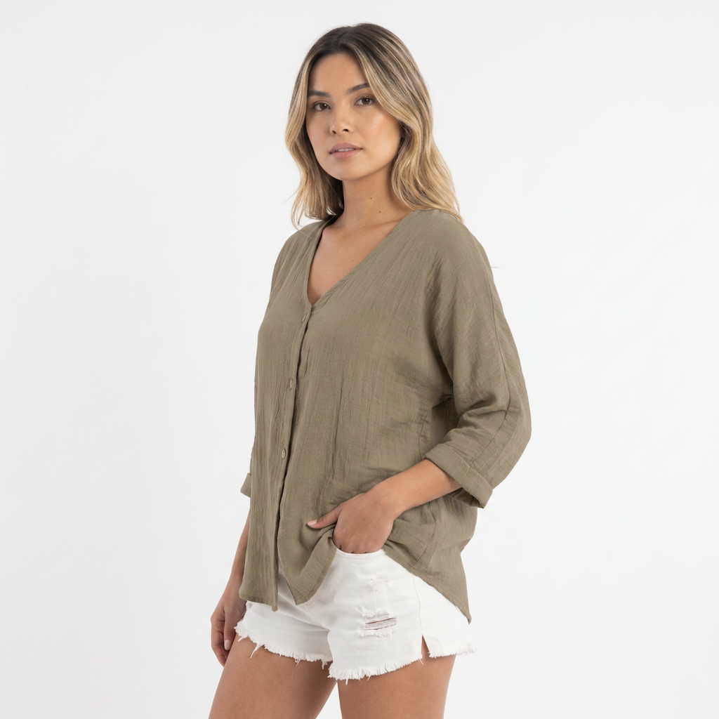 Blouse fluide à boutonnage complet