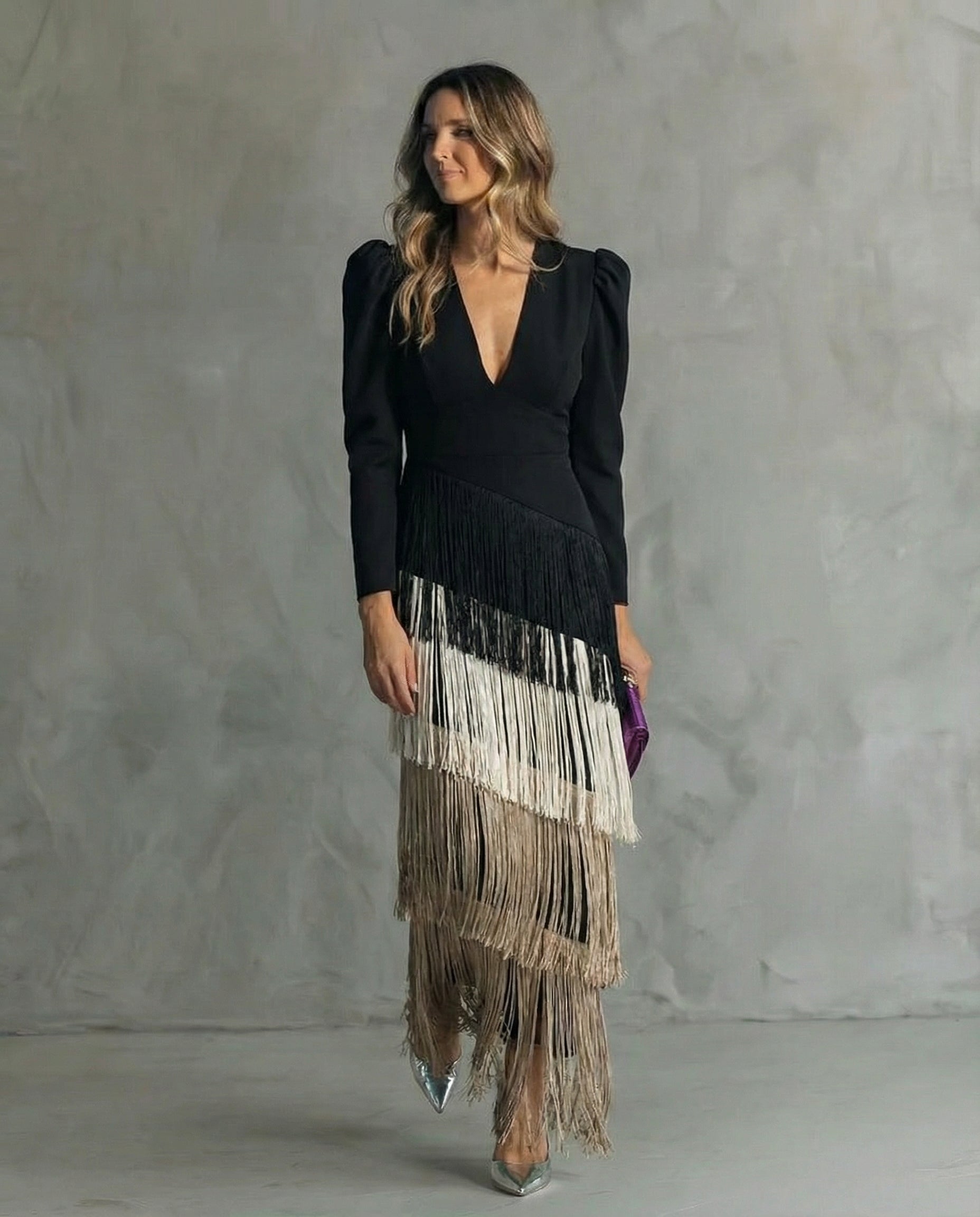 Robe à manches à franges