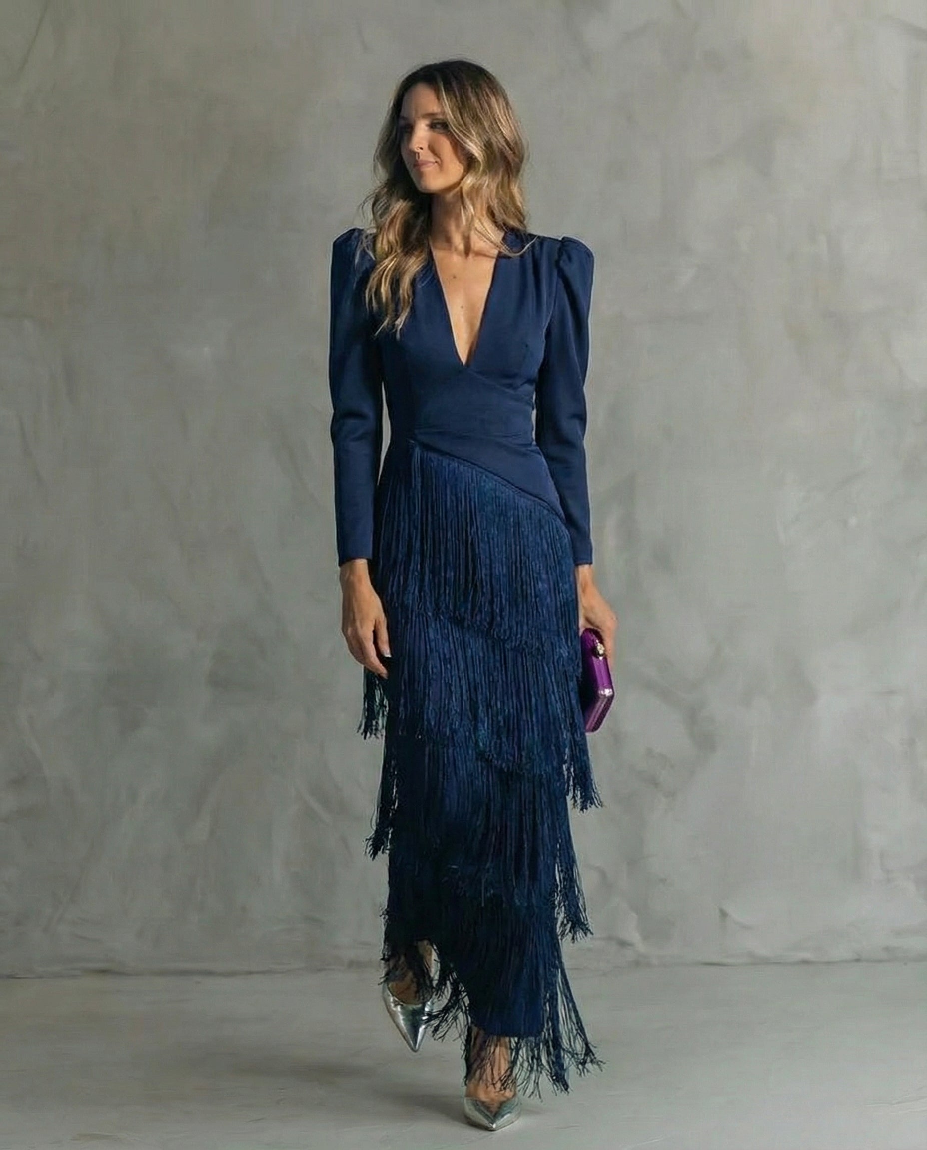 Robe à manches à franges