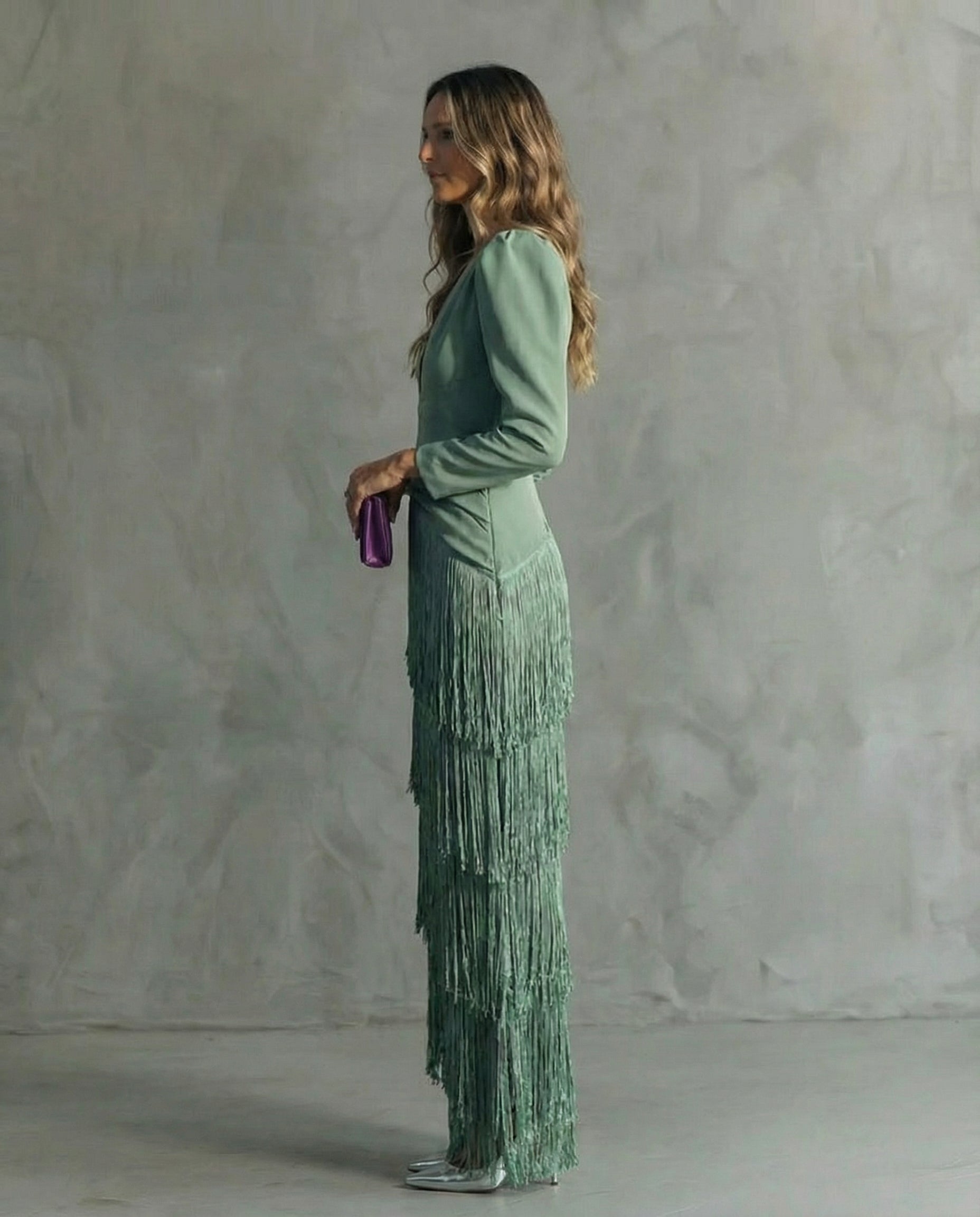 Robe à manches à franges