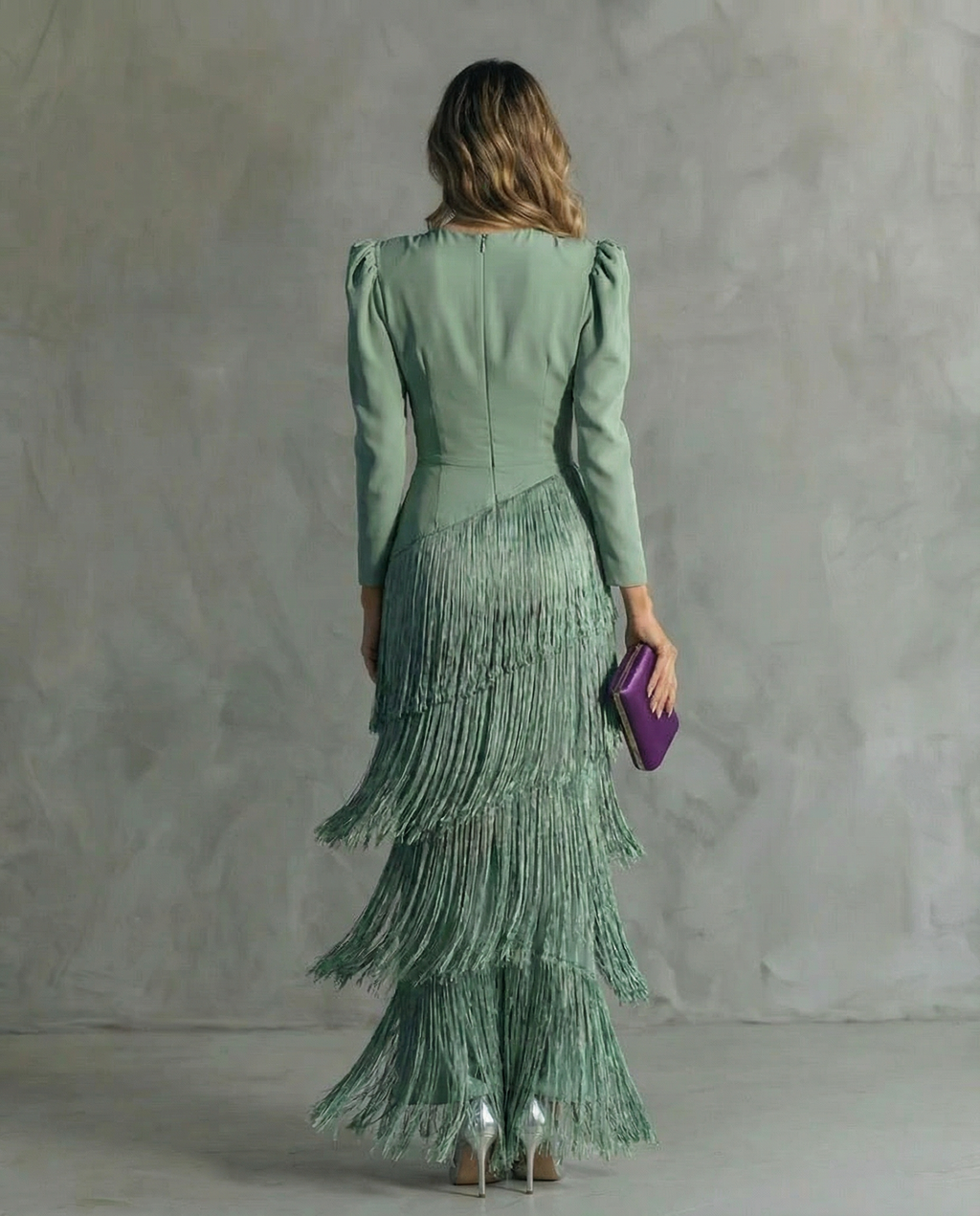 Robe longue à manches à franges