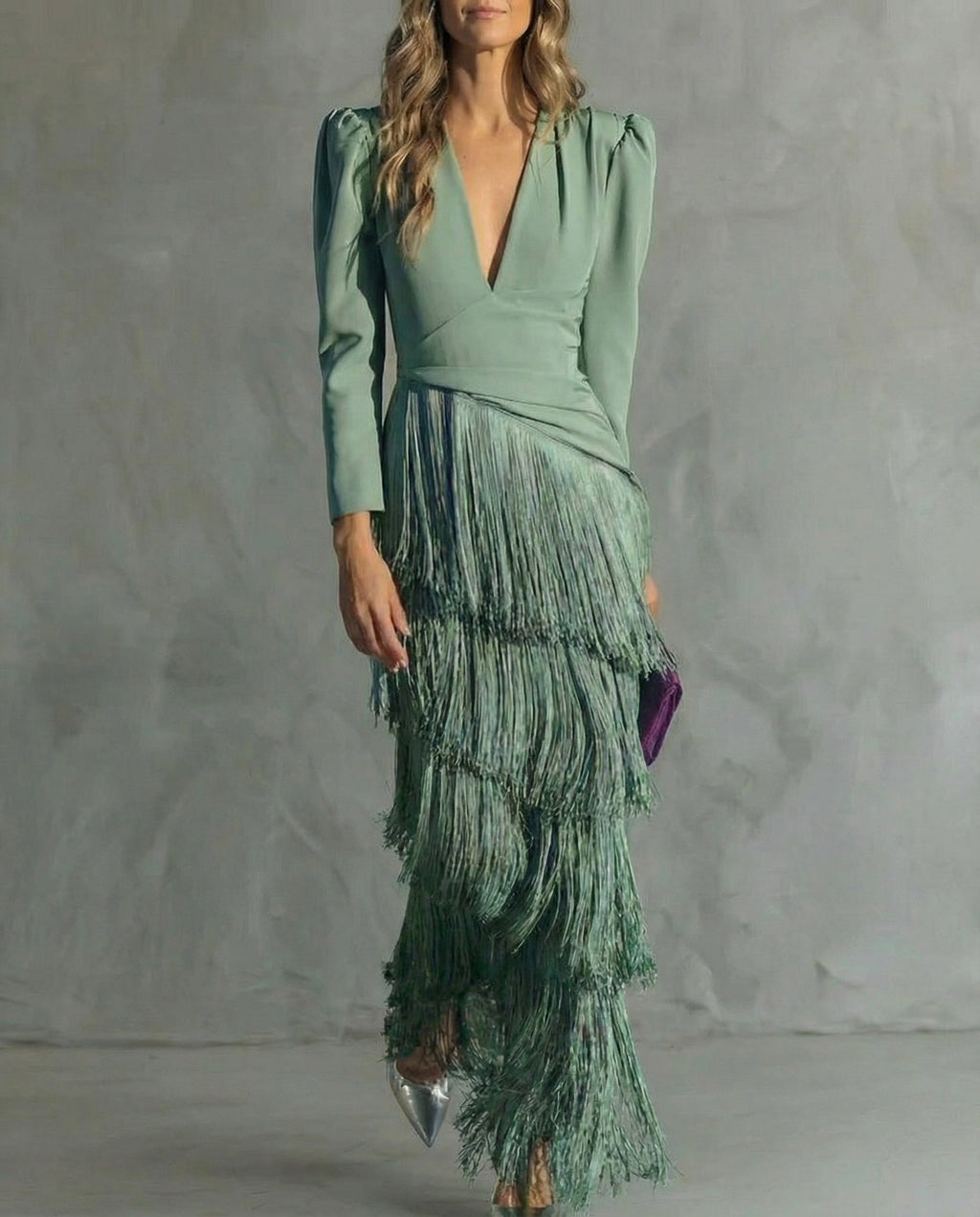 Robe à manches à franges