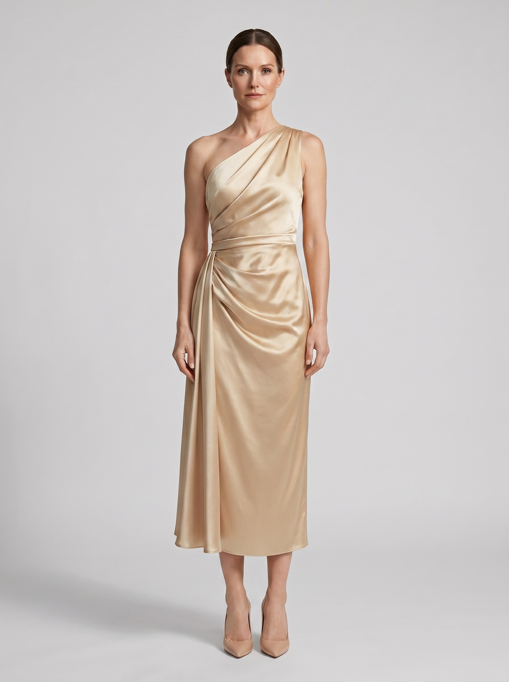 Robe midi à une épaule et drapé sur le buste